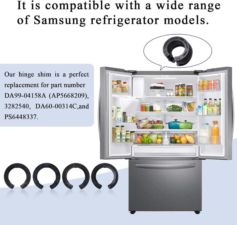 WFCYX 8 Pcs Upgraded DA99-04158A Hinge Shim Refrigerator Door Height Adjustment Kits, Replacement Parts for Samsung 3282540, DA60-00314C, PS6448337 AP5668209,4 Different Thickness - Image 4